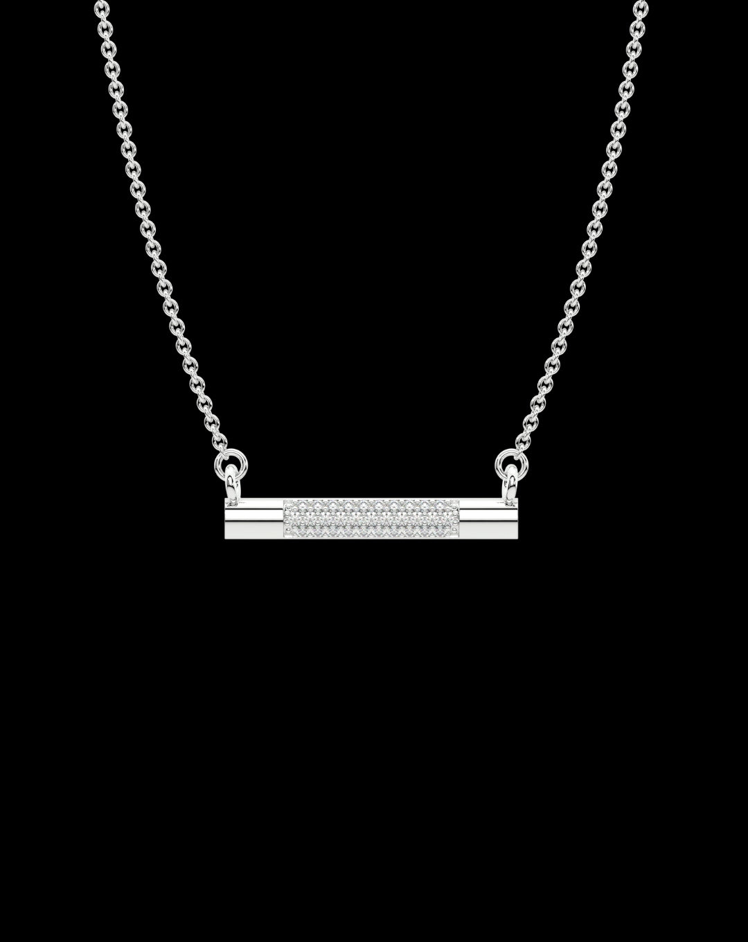 Diamond Bar 925 Sterling Silver Necklace White Gold