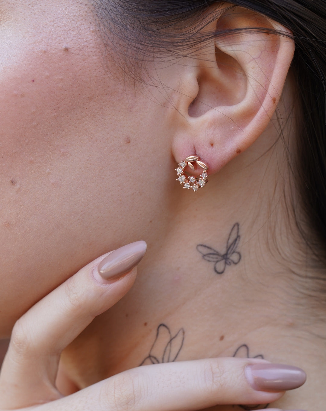 Silver Diamond Leaf Stud Rose Gold