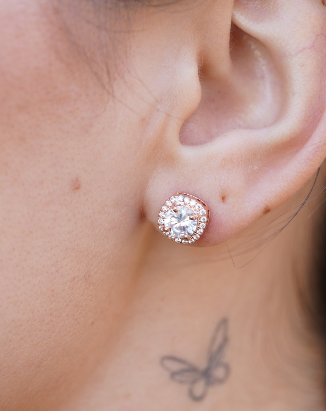 Silver Round Solitaire Stud Rose Gold