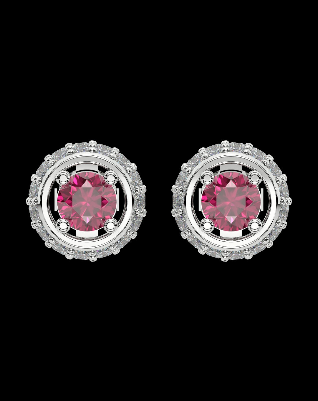 925 Sterling Silver Round Red Diamond Earring