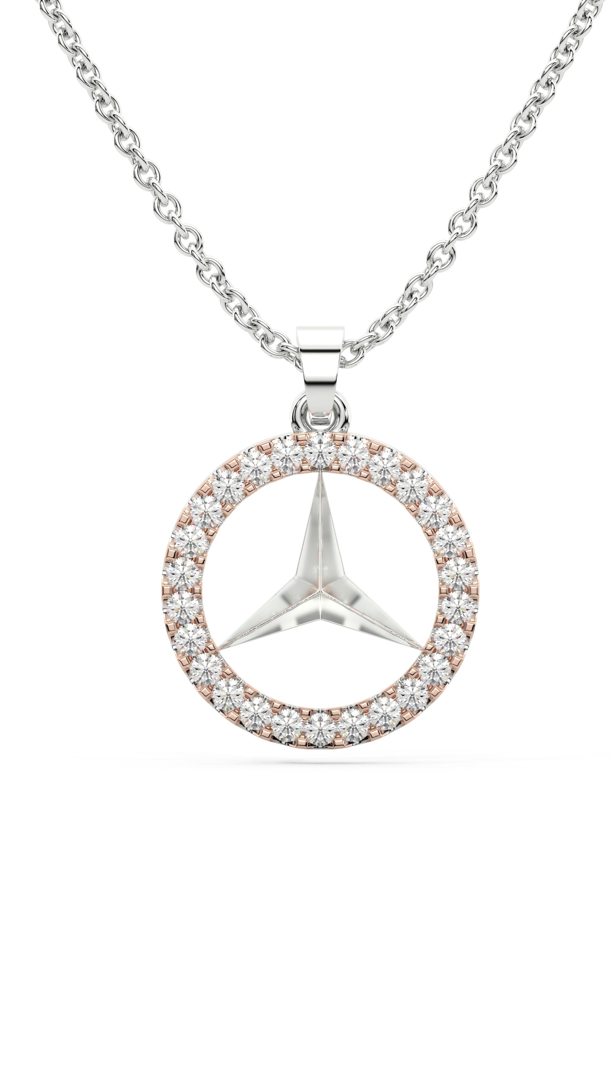 Star in Round Swiss Zircon Diamond 925 Sterling Silver Necklace