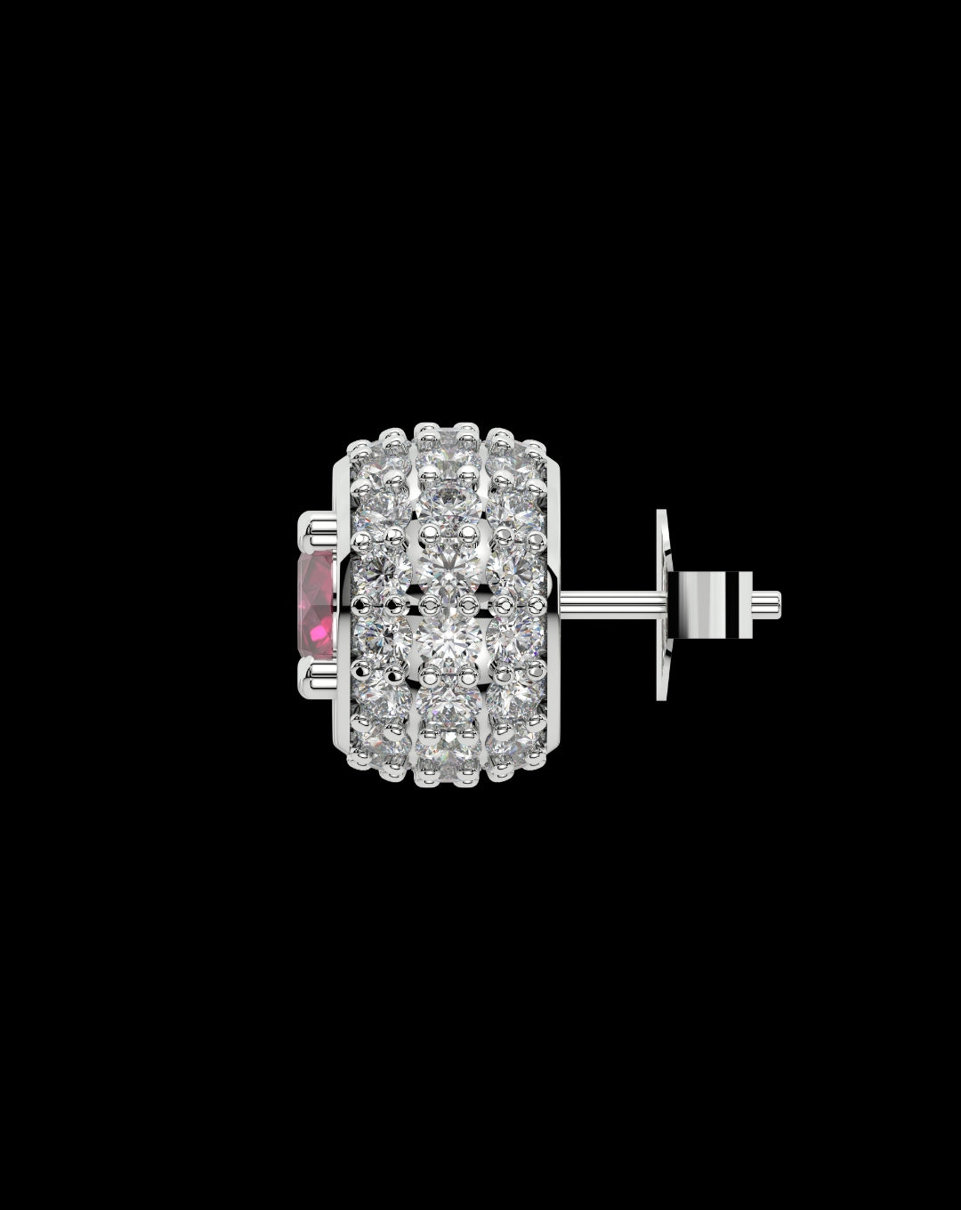 925 Sterling Silver Round Red Diamond Earring