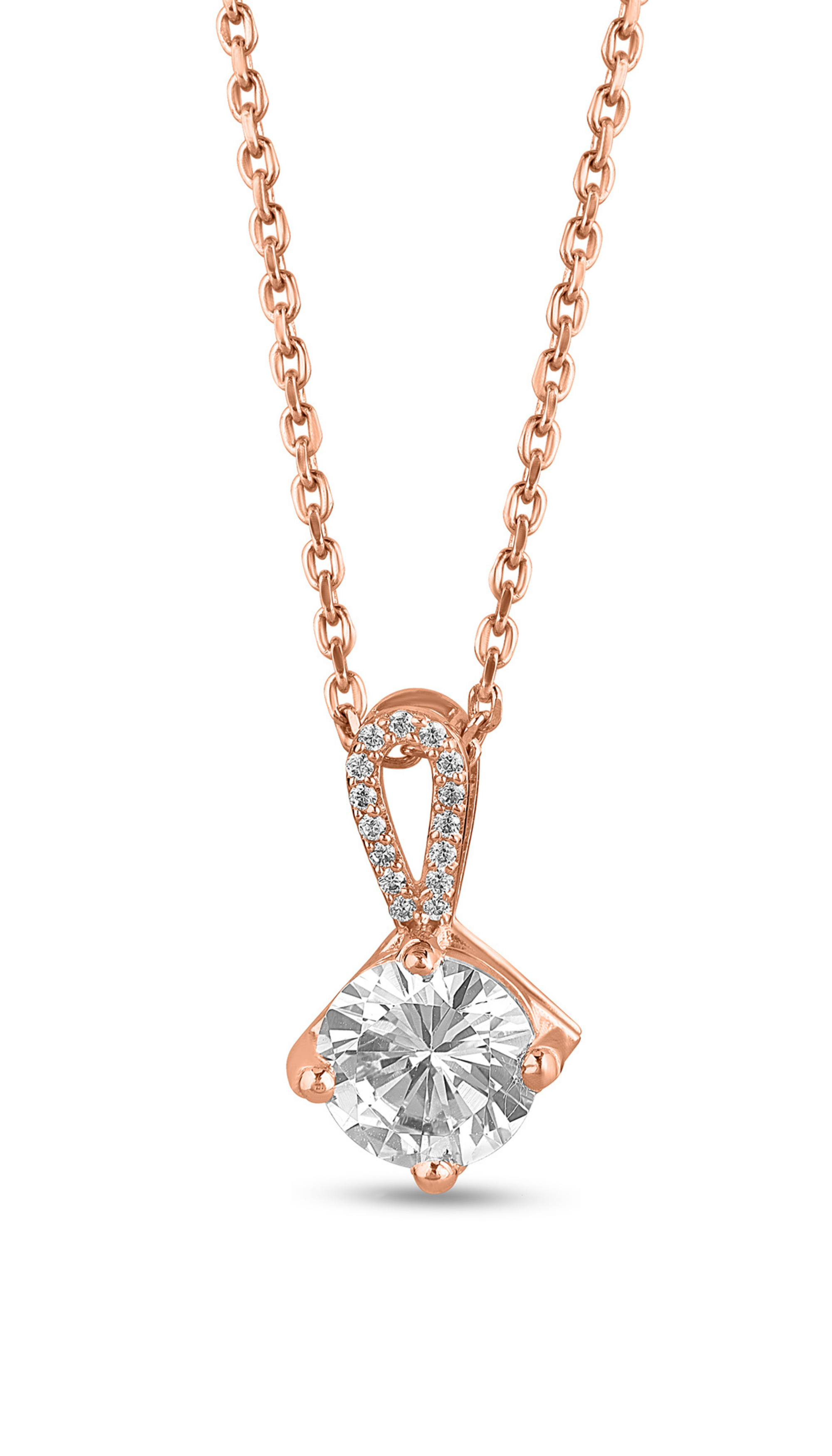 Silver Round Solitaire Stone Pendant Rose Gold