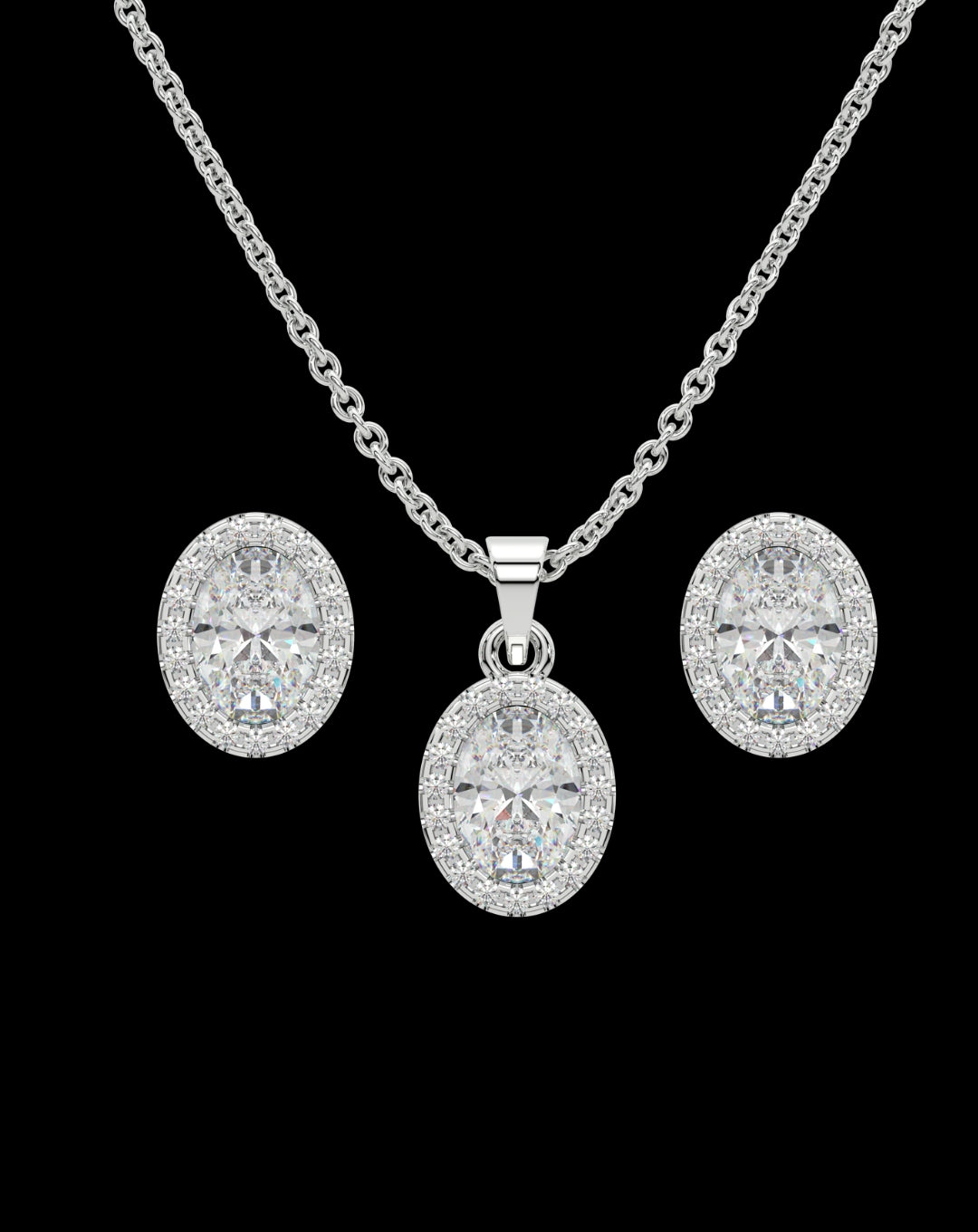 925 Sterling Silver Oval Diamond Set