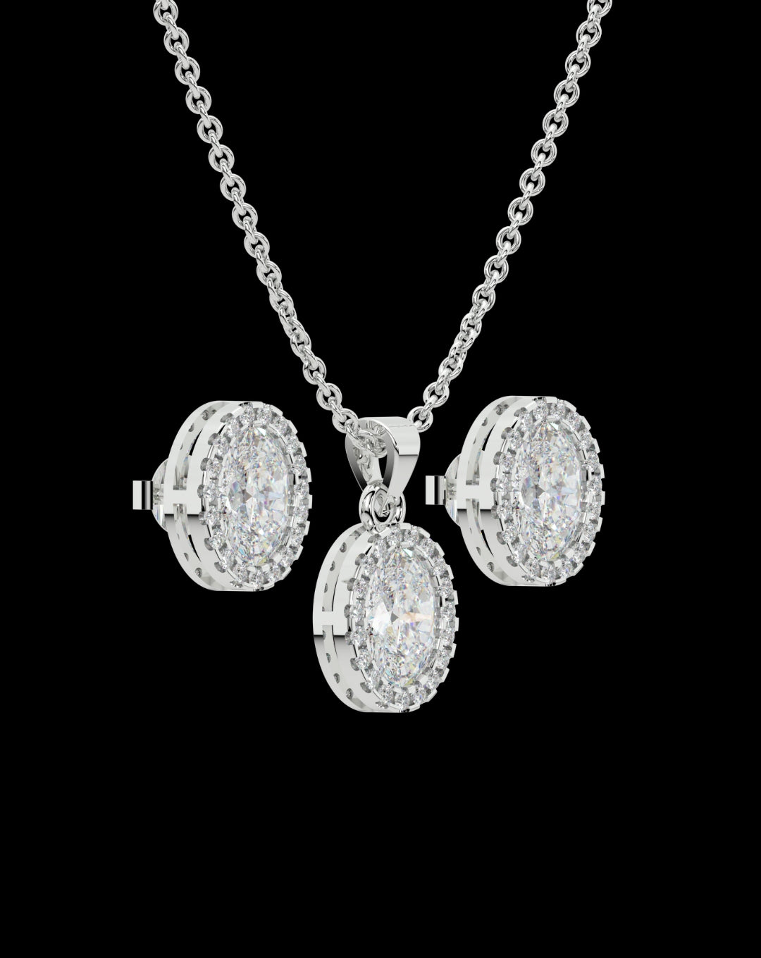 925 Sterling Silver Oval Diamond Set