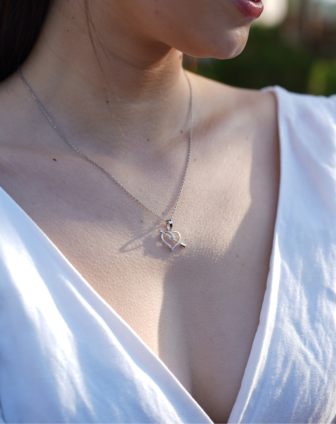 Lovely Arrow Heart Necklace 925 Silver