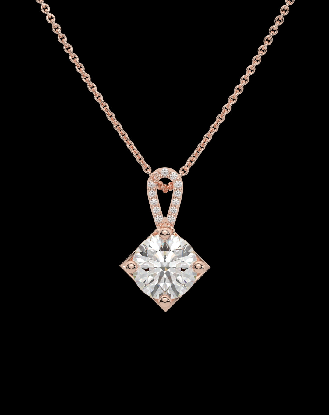 Silver Round Solitaire Stone Pendant Rose Gold