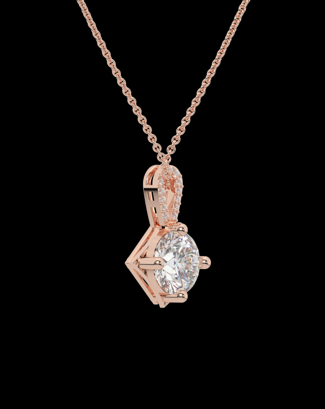 Silver Round Solitaire Stone Pendant Rose Gold