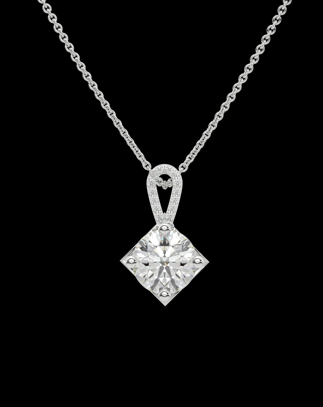 Silver Round Solitaire Stone Pendant White Gold