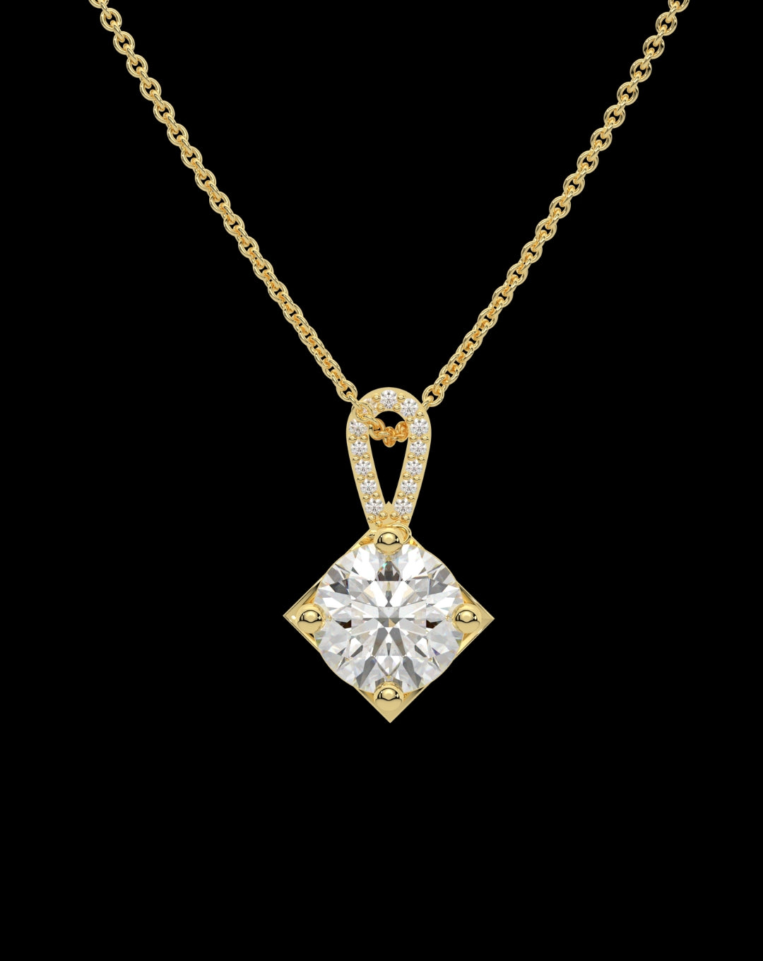 Diamond Hook Round Solitaire Stone Pendant Yellow Gold