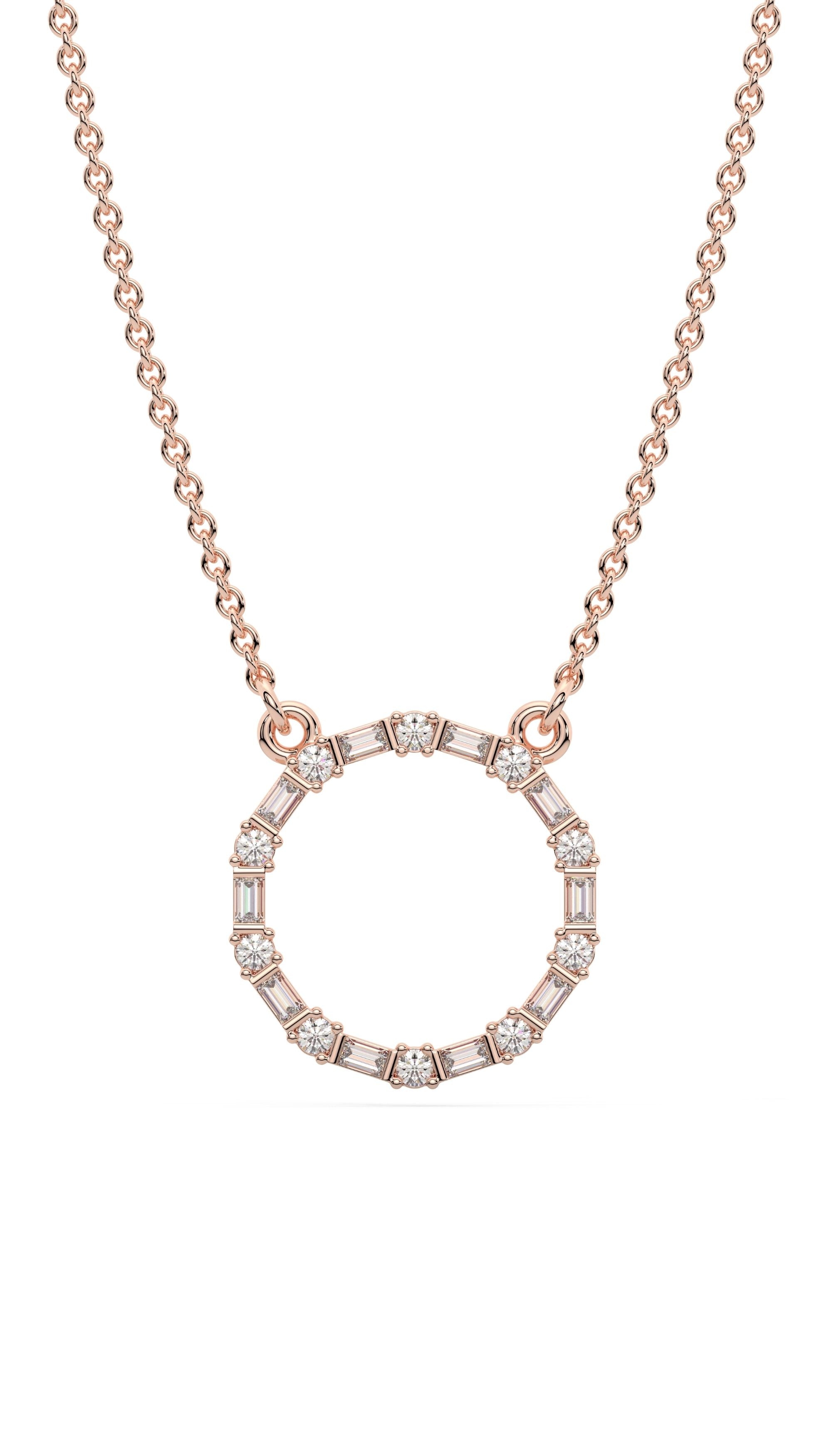 Diamond Baguette Open Circle Necklace 925 Sterling silver