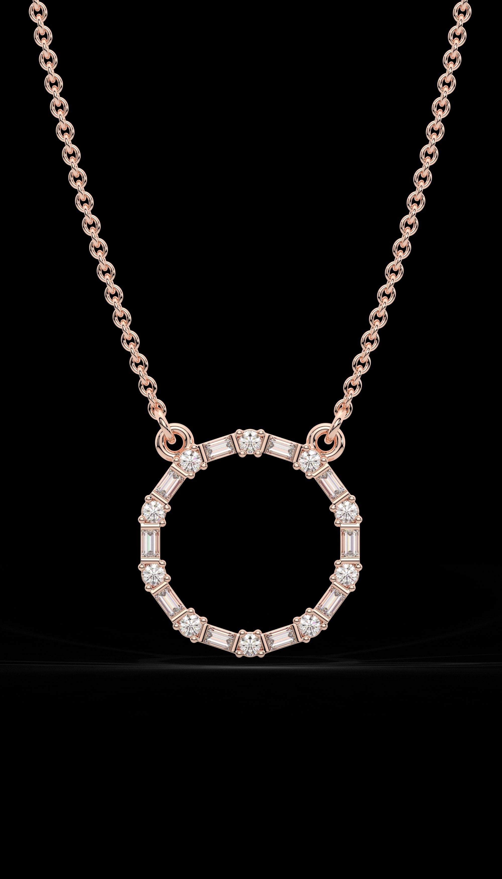 Diamond Baguette Open Circle Necklace 925 Sterling silver