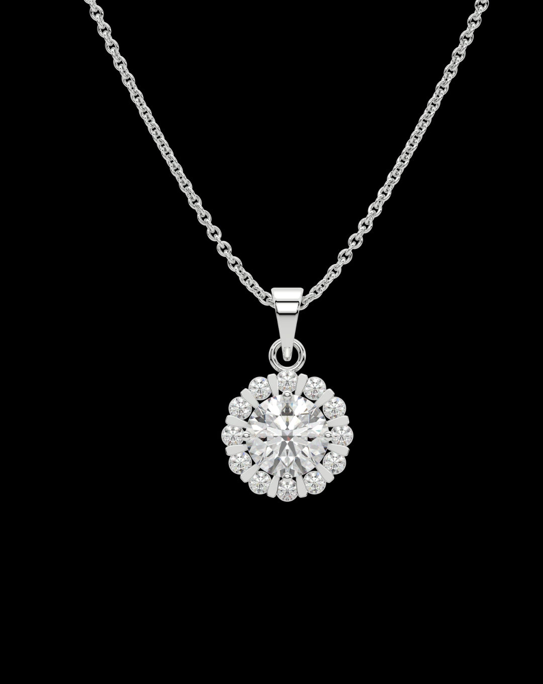 Diamond Solitaire Flower Silver Necklace