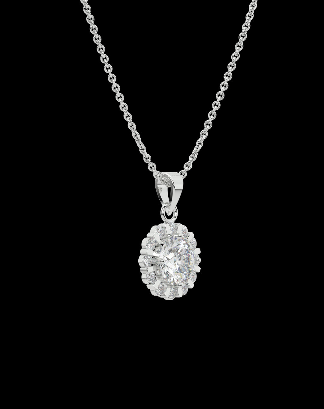 Diamond Solitaire Flower Silver Necklace