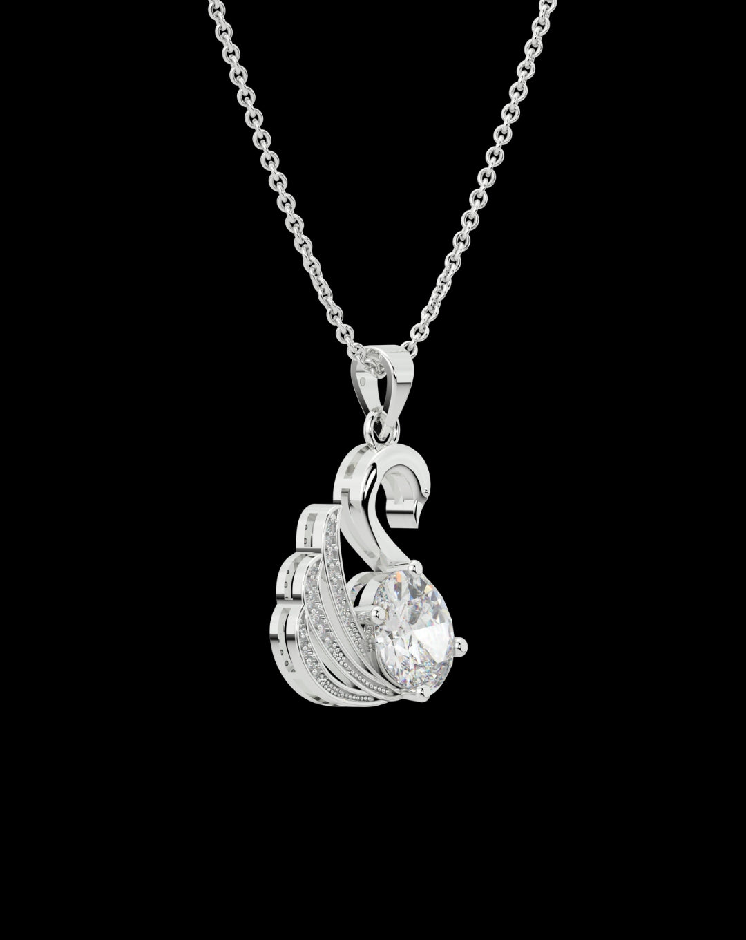 Silver Oval Diamond Swan Necklace