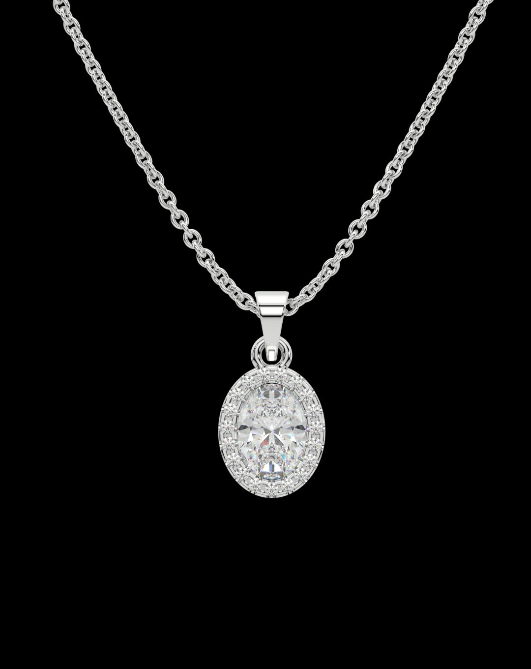 925 Sterling Silver Oval Diamond Necklace