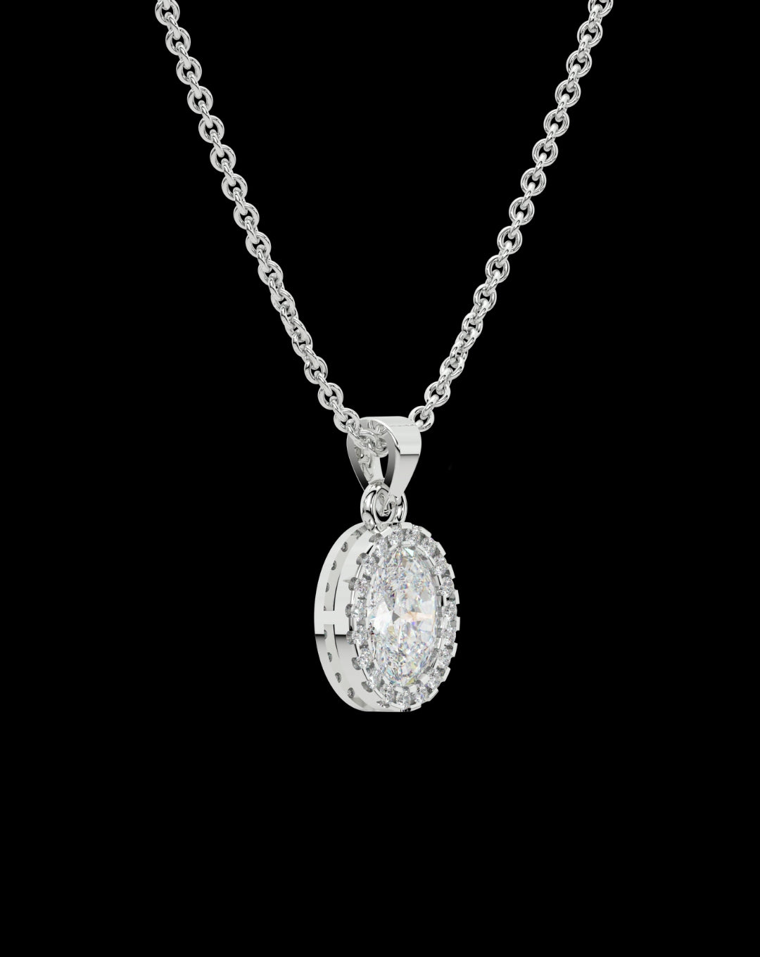 925 Sterling Silver Oval Diamond Necklace