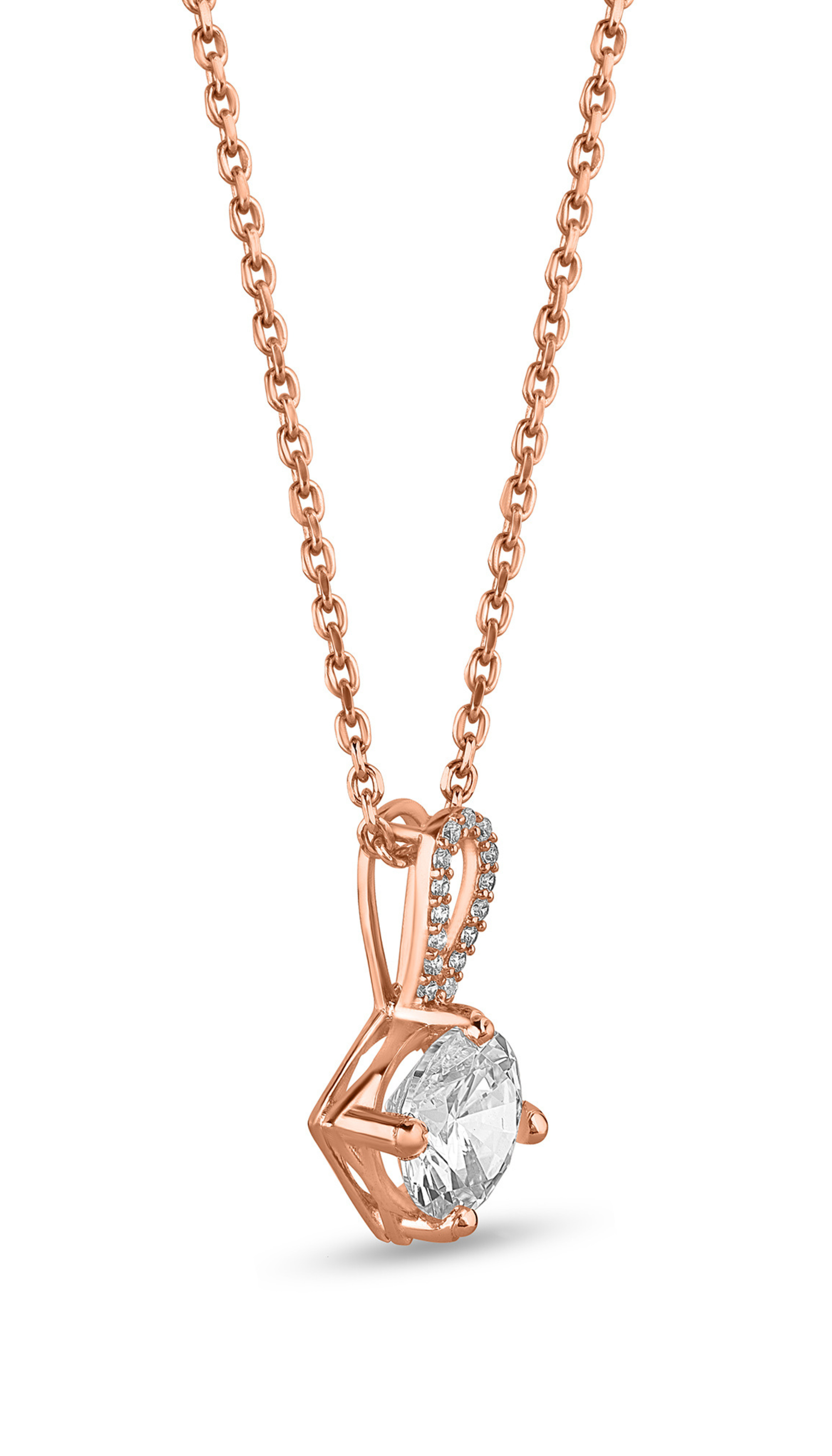 Silver Round Solitaire Stone Pendant Rose Gold