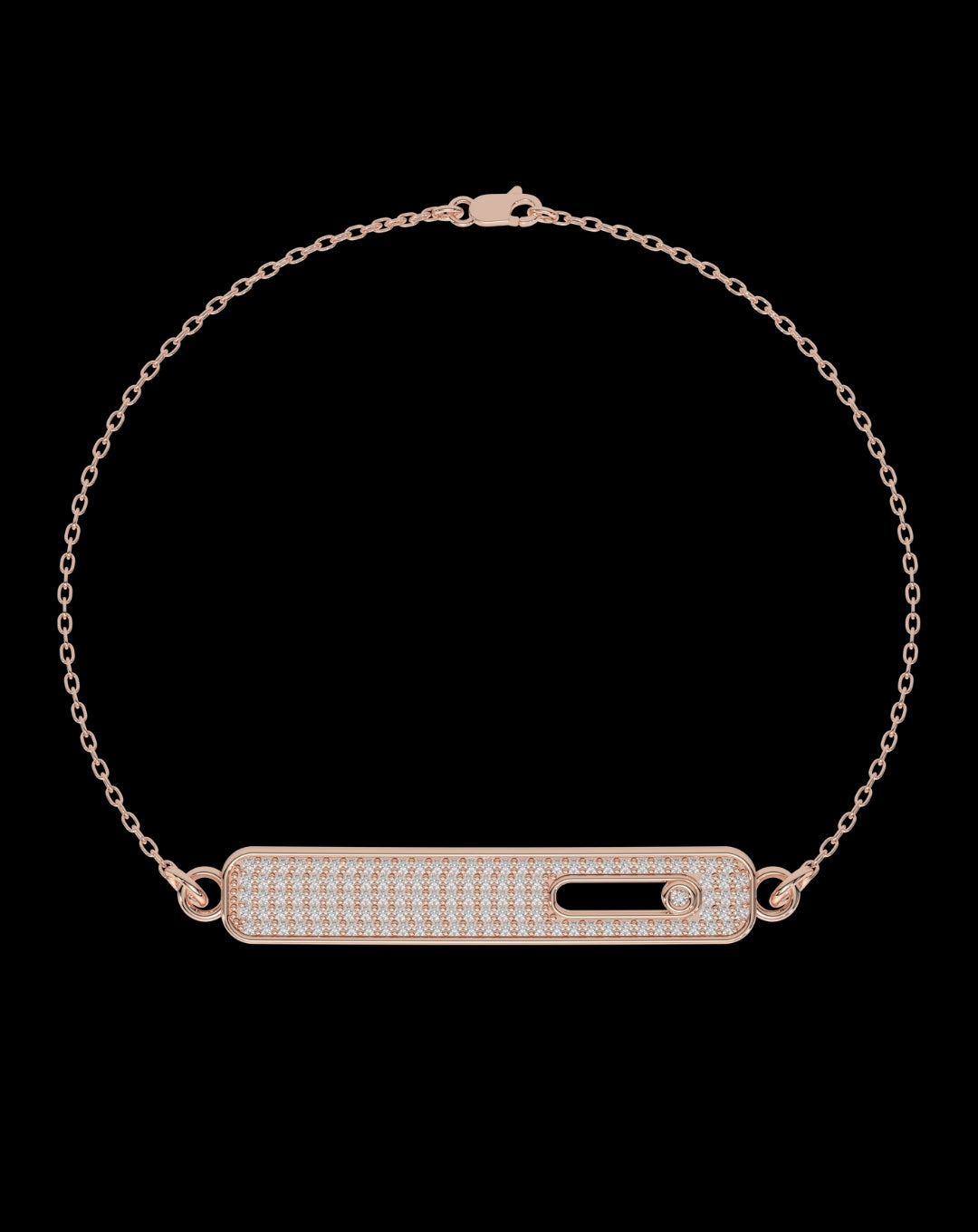 Silver Rose Gold Diamond Bar Bracelet