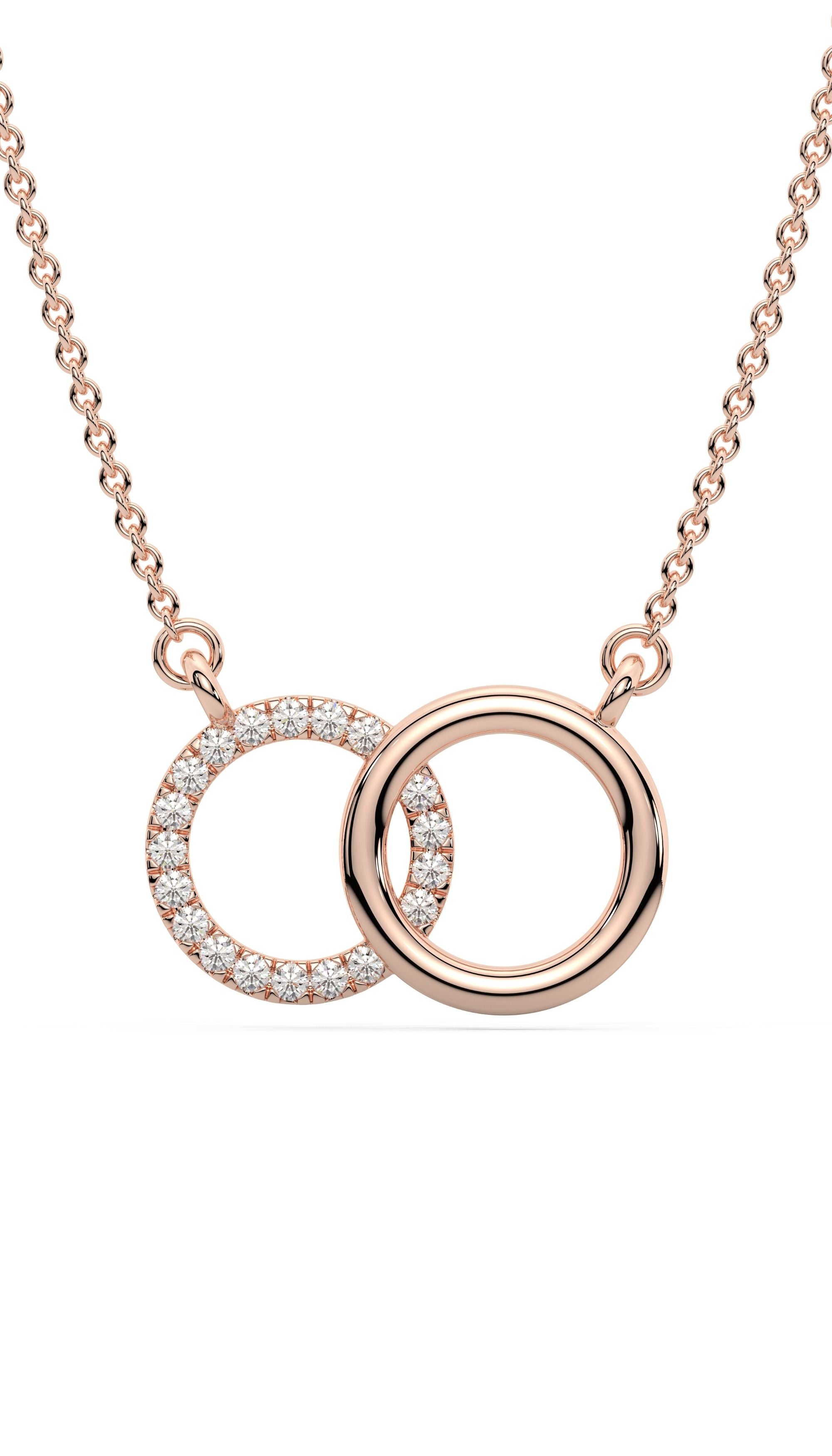 Round Interlocked Rose Gold Necklace for Women -  925 Sterling Silver Necklace