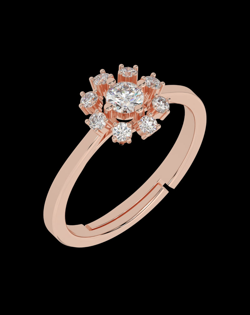 Silver Round Rose Gold Flower Ring