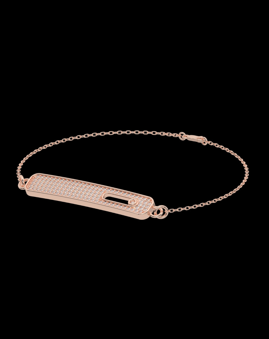 Silver Rose Gold Diamond Bar Bracelet