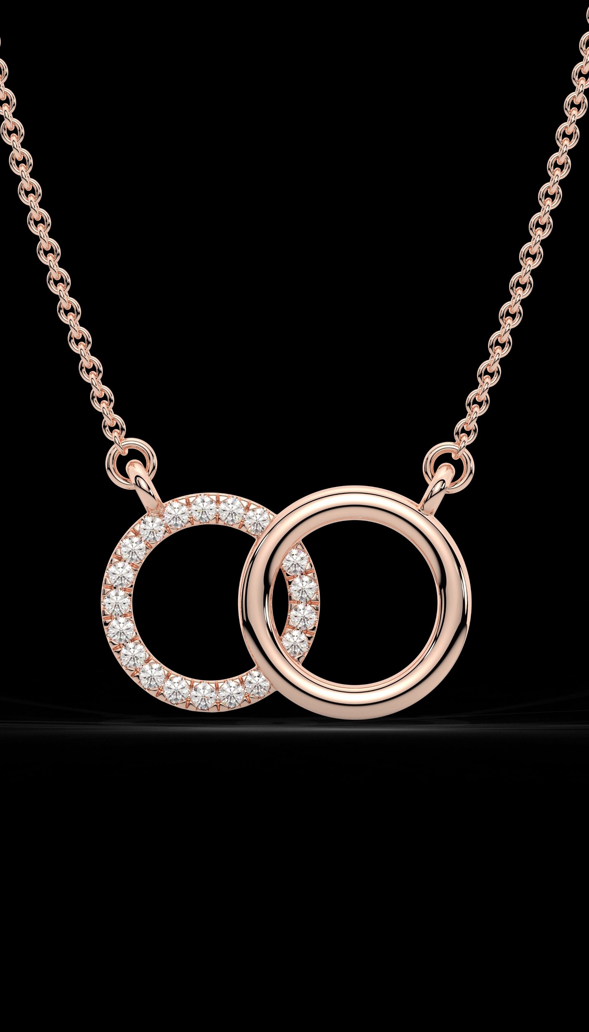 Round Interlocked Rose Gold Necklace for Women -  925 Sterling Silver Necklace