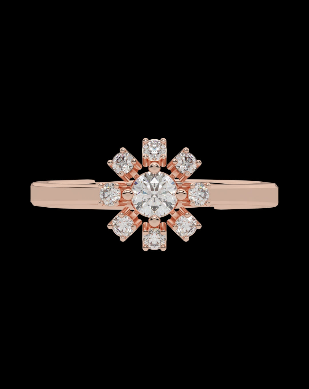 Silver Round Rose Gold Flower Ring