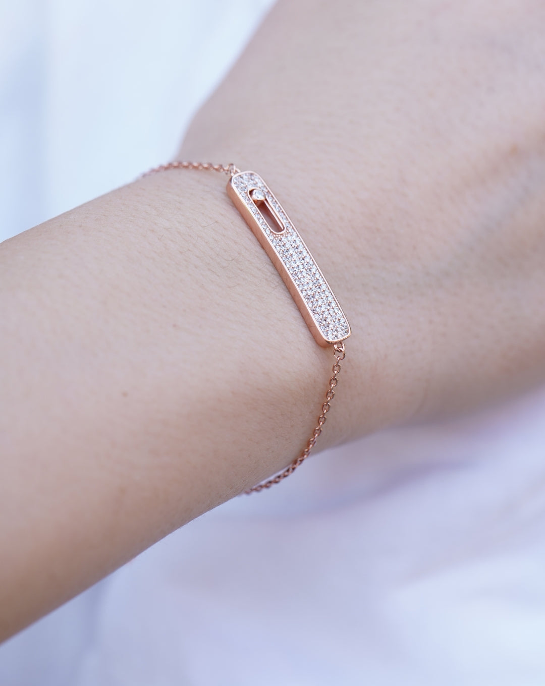 Silver Rose Gold Diamond Bar Bracelet