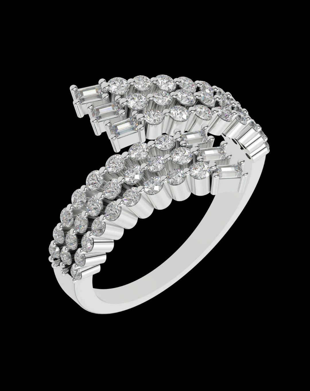 Silver Baguette Round Diamond Joint Ring