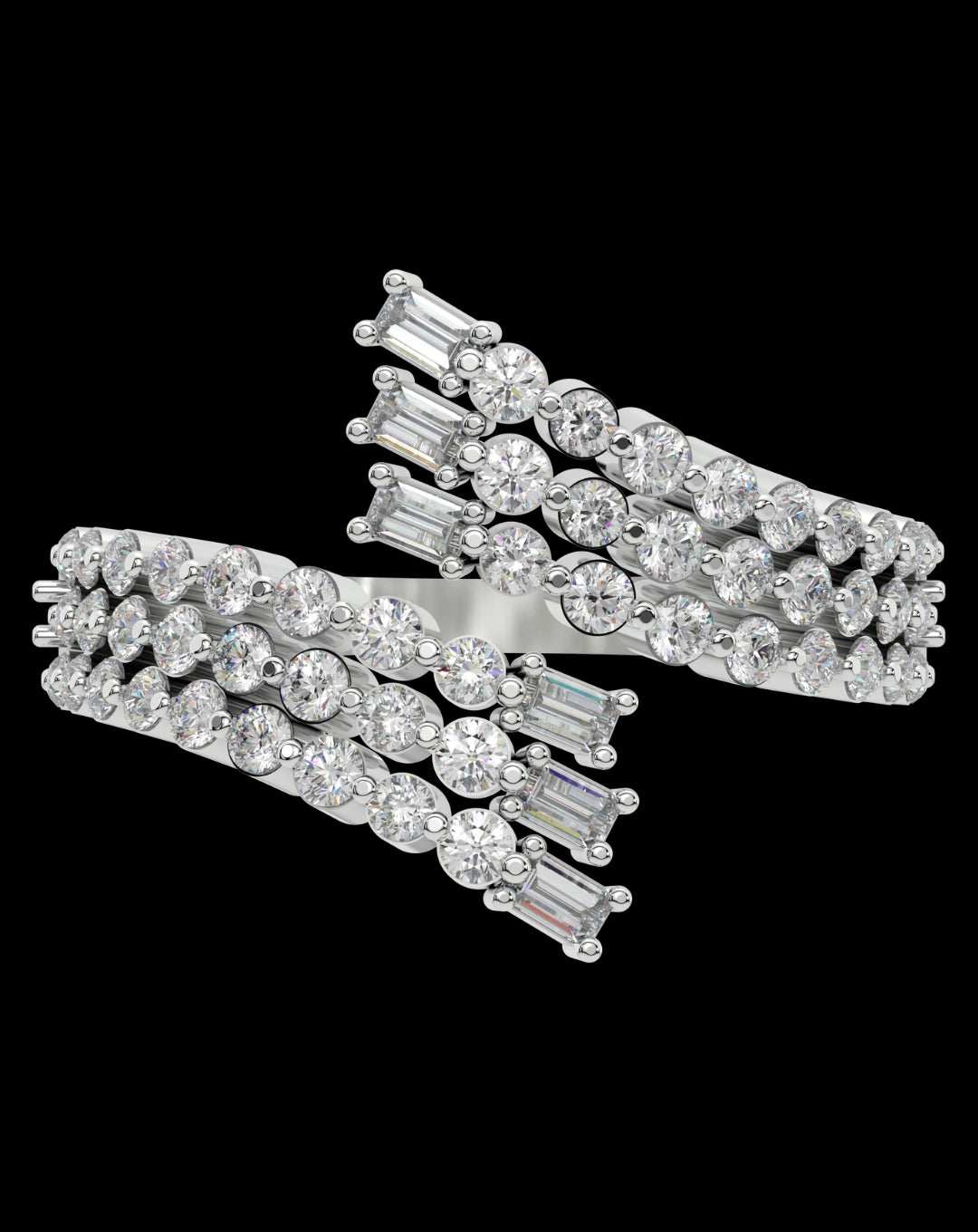 Silver Baguette Round Diamond Joint Ring