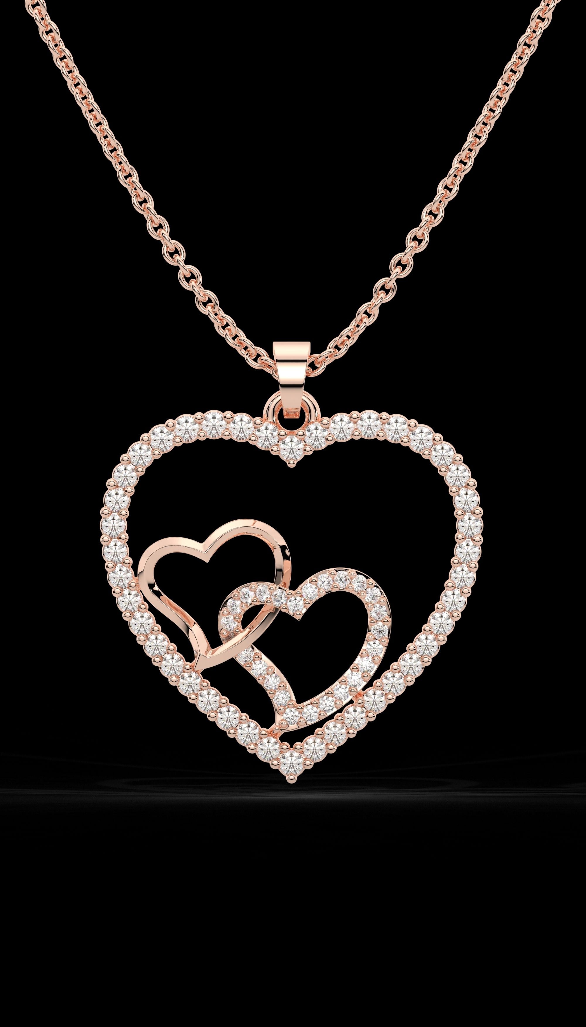 Double Heart Rose gold Necklace for Women|925 Sterling Silver|Swiss Zircon