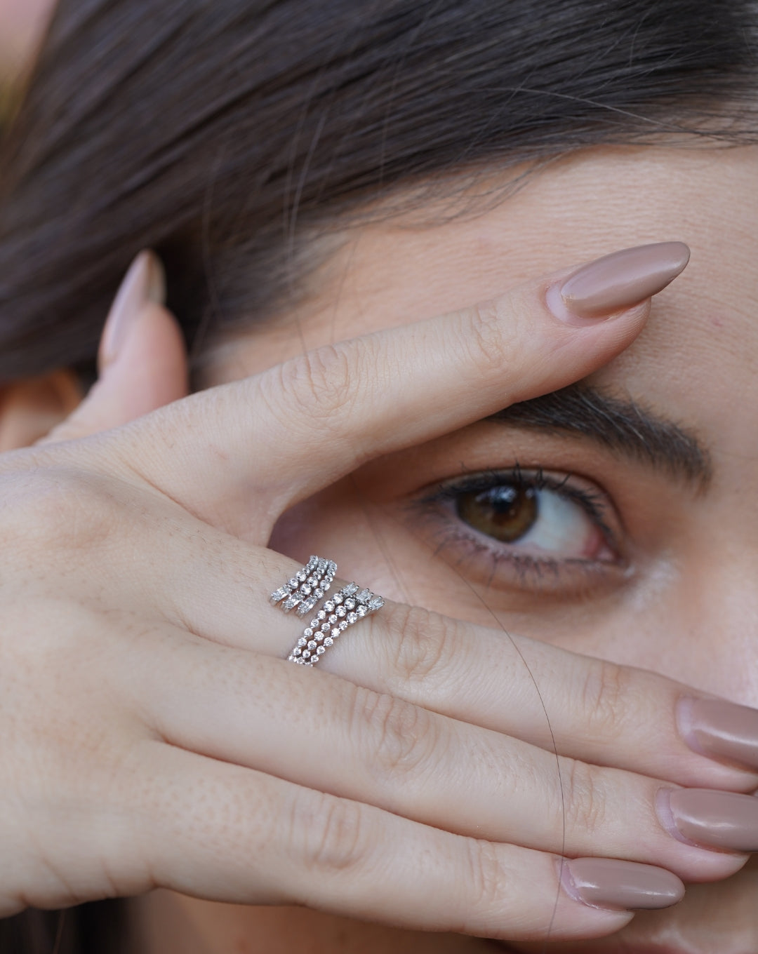 Silver Baguette Round Diamond Joint Ring