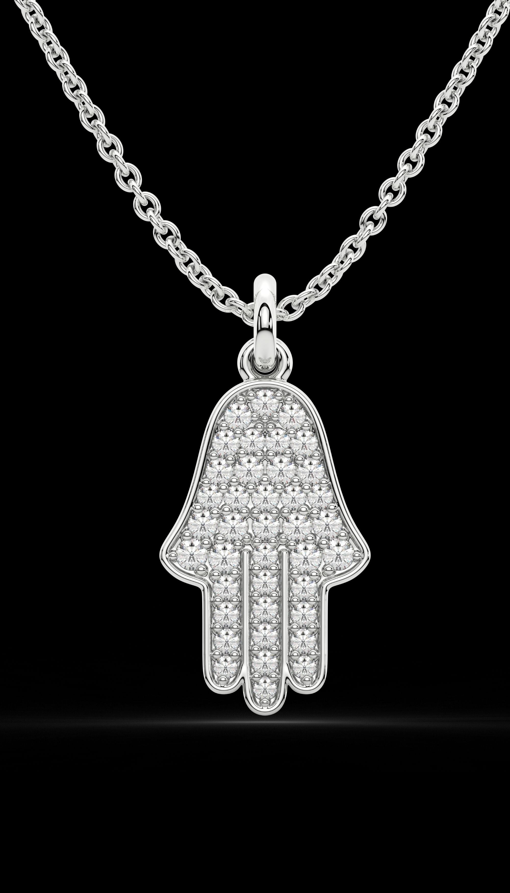 Hamsa Hand Diamond Necklace 925 Sterling silver