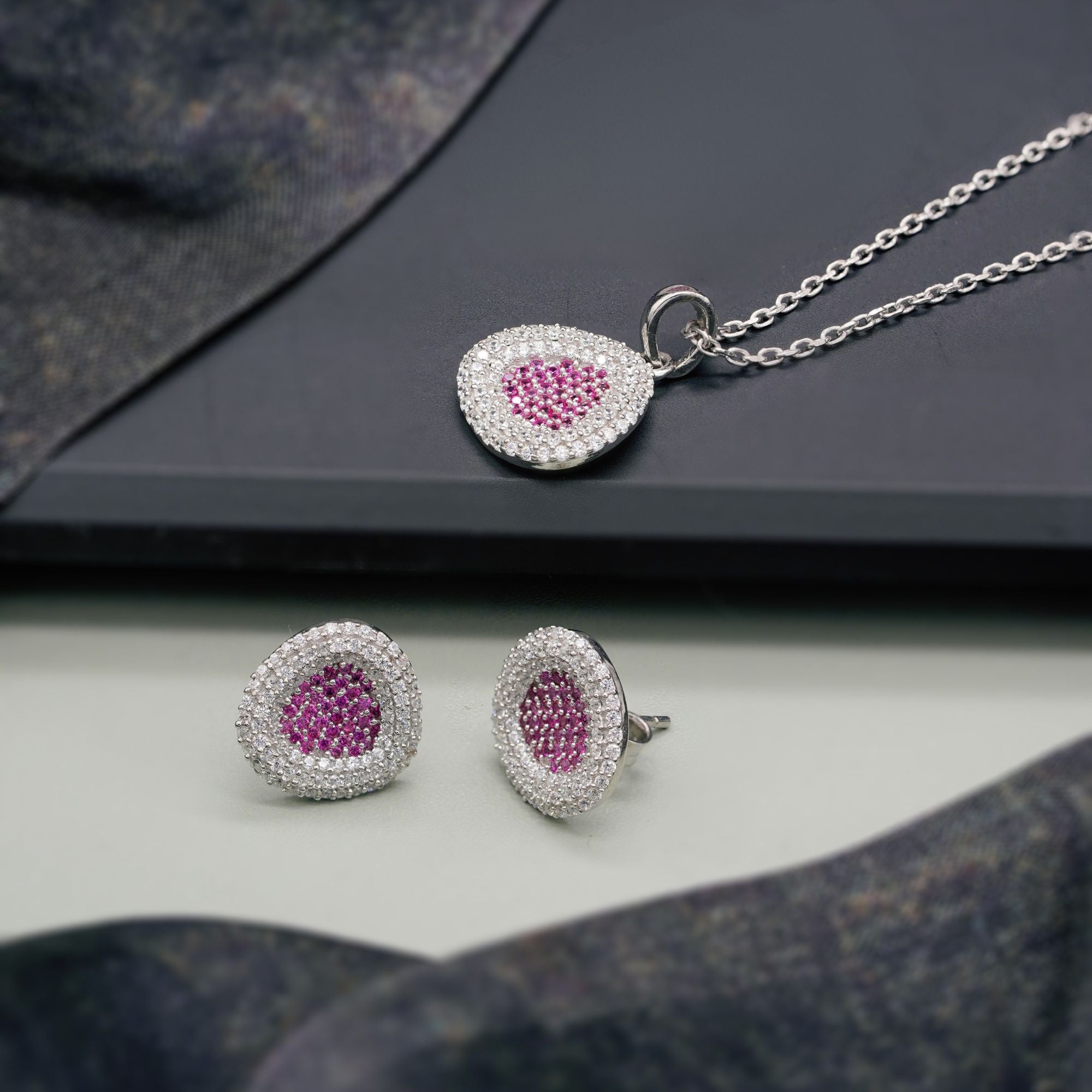 Heart Ruby Diamond Necklace & Earring Set for Women | 925 Sterling Silver