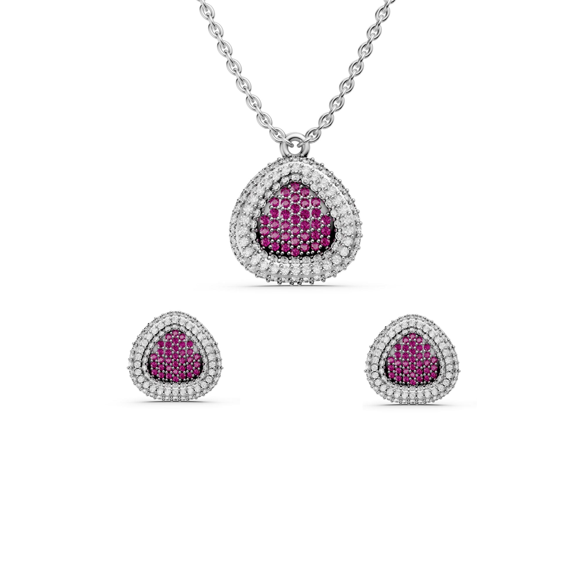 Heart Ruby Diamond Necklace & Earring Set for Women | 925 Sterling Silver